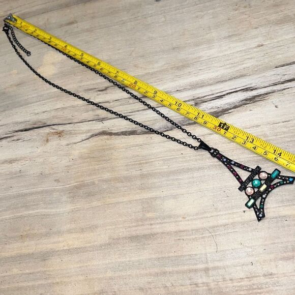 Jeweled Black Paris EffieTower With Pinks, Greens, Red, Blue On Chain - Picture 3 of 6